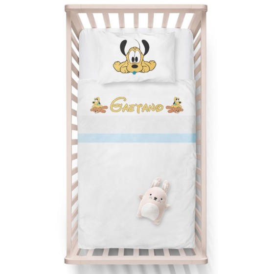 Lenzuola culletta e carrozzina personalizzata con nome baby pluto Cartoon