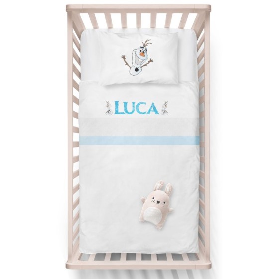 Lenzuola culletta e carrozzina personalizzata con nome olaf Cartoon
