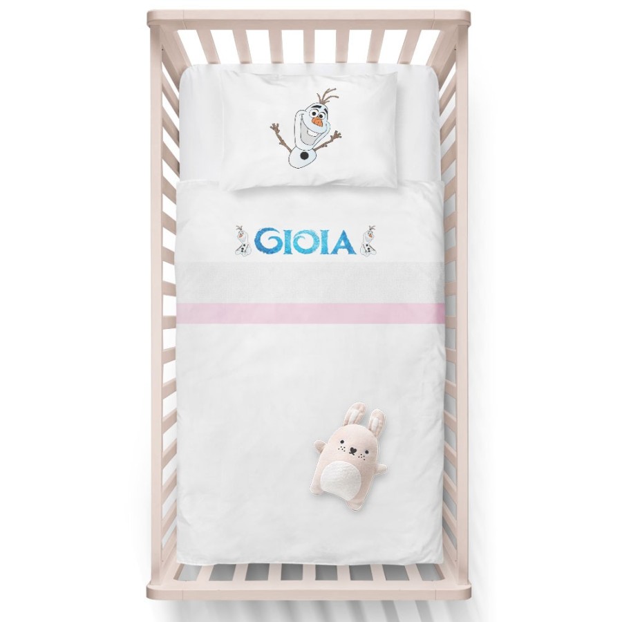 Lenzuola culletta e carrozzina personalizzata con nome olaf Cartoon