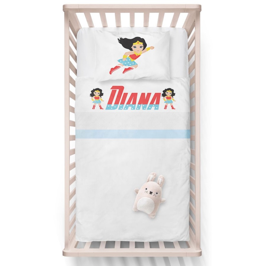 Lenzuola culletta e carrozzina personalizzata con nome baby wonder woman Cartoon