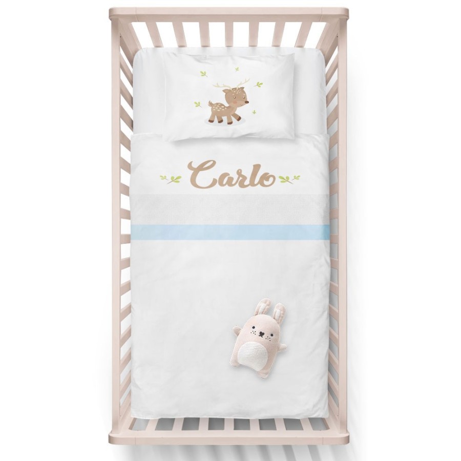 Lenzuola culletta e carrozzina personalizzata con nome baby cerbiatto Divertenti