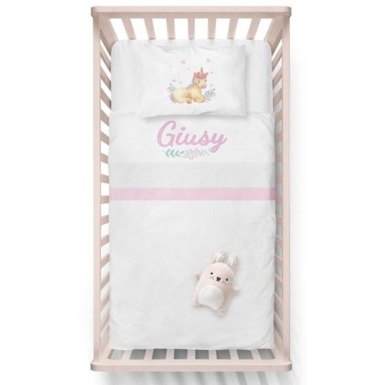Lenzuola culletta e carrozzina personalizzata con nome baby unicorno watercolor Divertenti