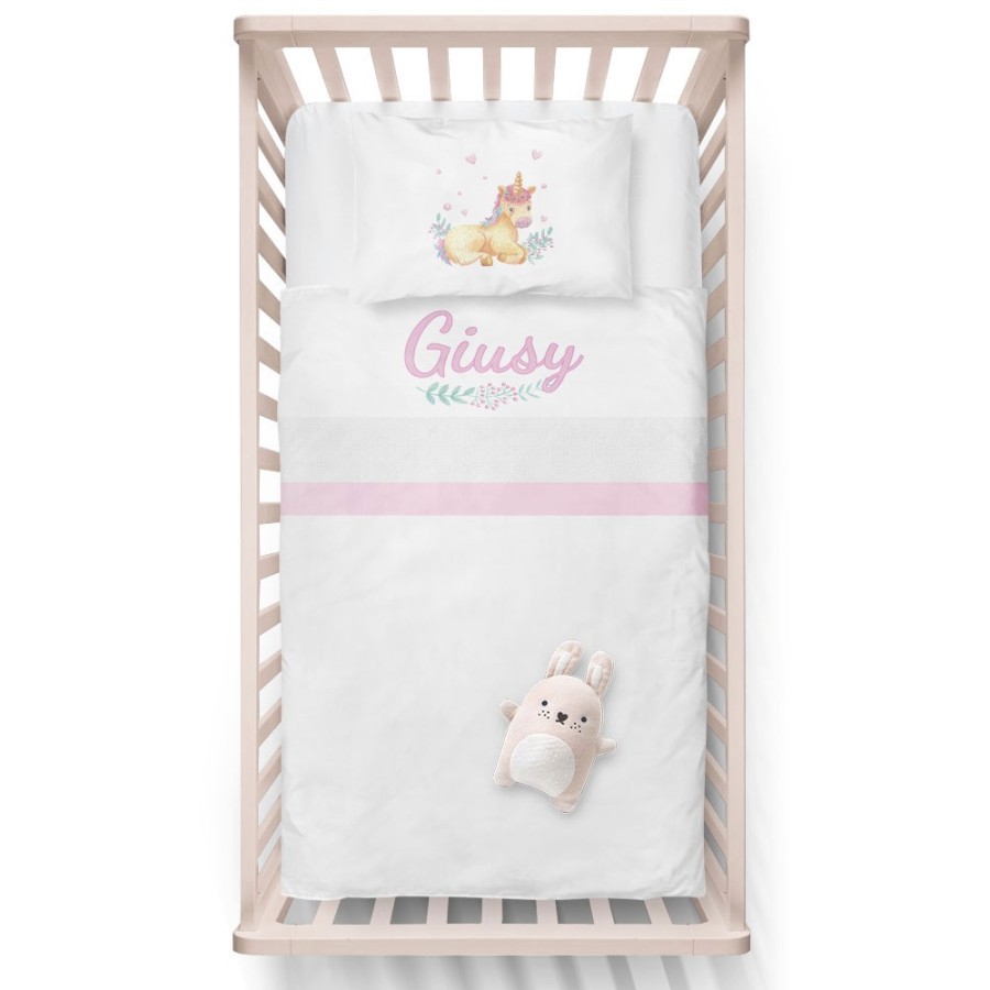 Lenzuola culletta e carrozzina personalizzata con nome baby unicorno watercolor Divertenti
