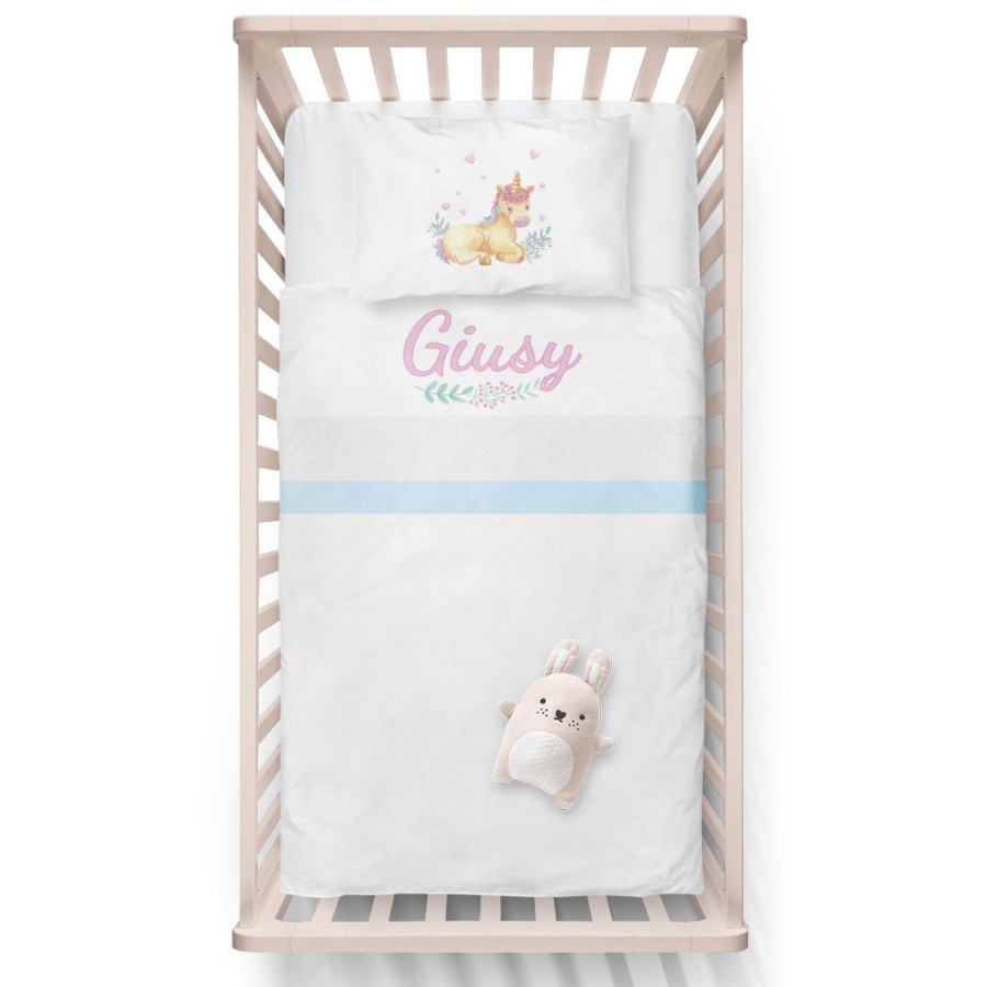 Lenzuola culletta e carrozzina personalizzata con nome baby unicorno watercolor Divertenti