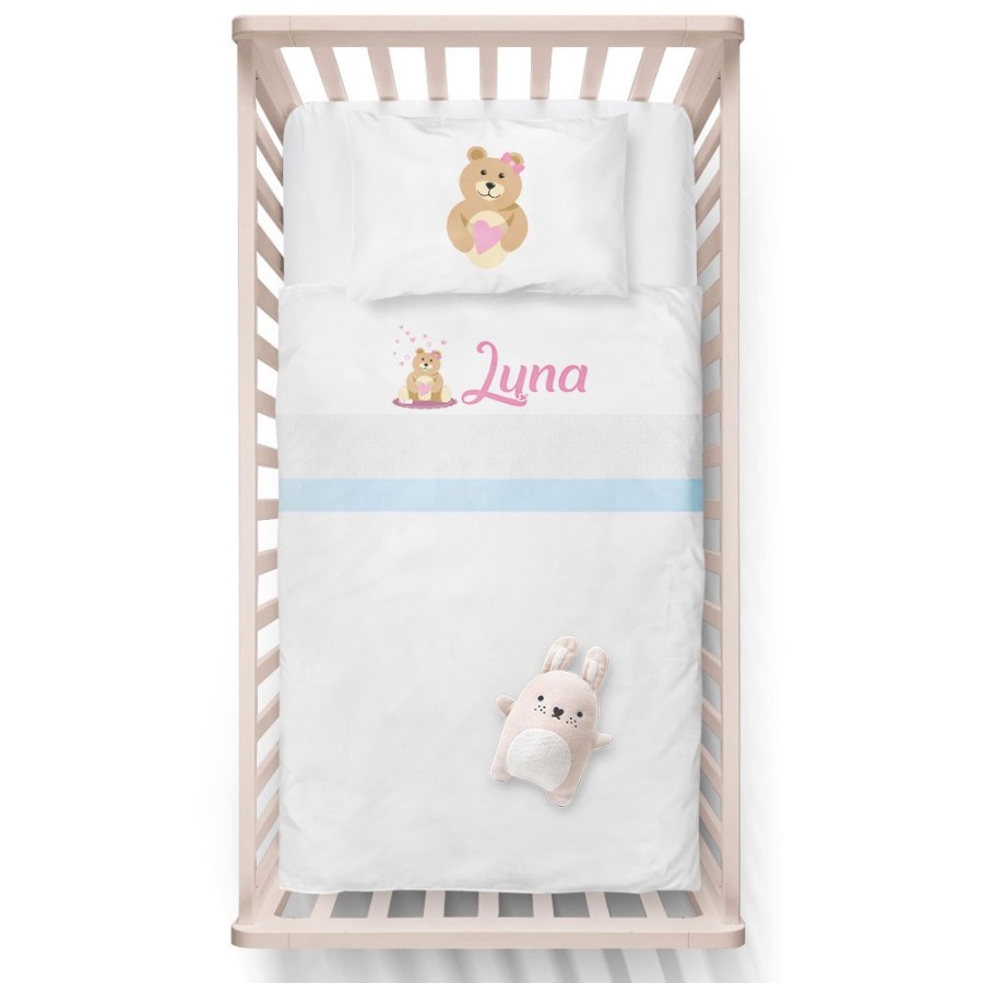 Lenzuola culletta e carrozzina personalizzata con nome lovely bear Divertenti