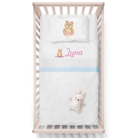 Lenzuola culletta e carrozzina personalizzata con nome lovely bear Divertenti