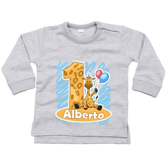 Felpa neonato personalizzata con nome festa a tema giraffa con palloncini Compleanno