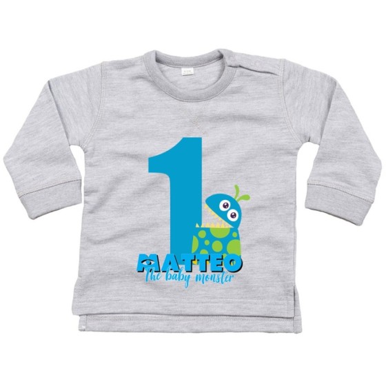 Felpa neonato personalizzata con nome festa a tema monster e co Compleanno