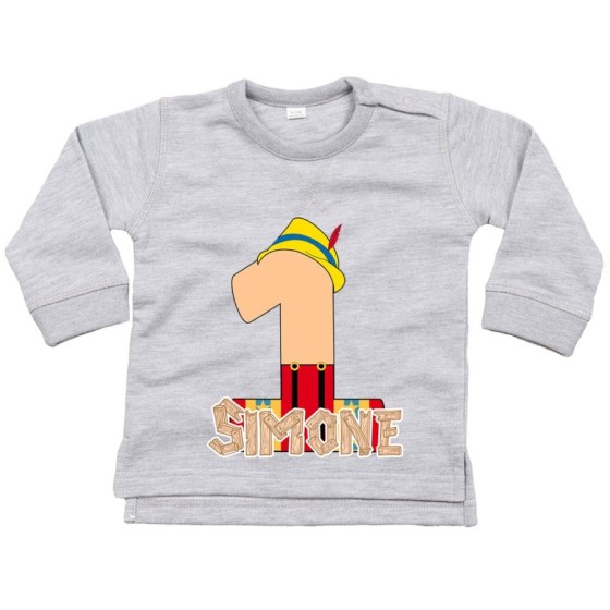 Felpa neonato personalizzata con nome festa a tema pinocchio Compleanno