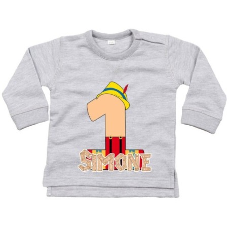 Felpa neonato personalizzata con nome festa a tema pinocchio
