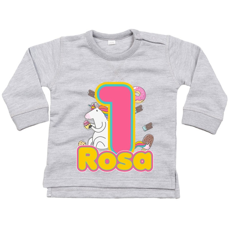 Felpa neonato personalizzata con nome festa a tema unicorno con dolciumi Compleanno