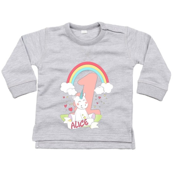 Felpa neonato personalizzata con nome festa a tema unicorno Compleanno