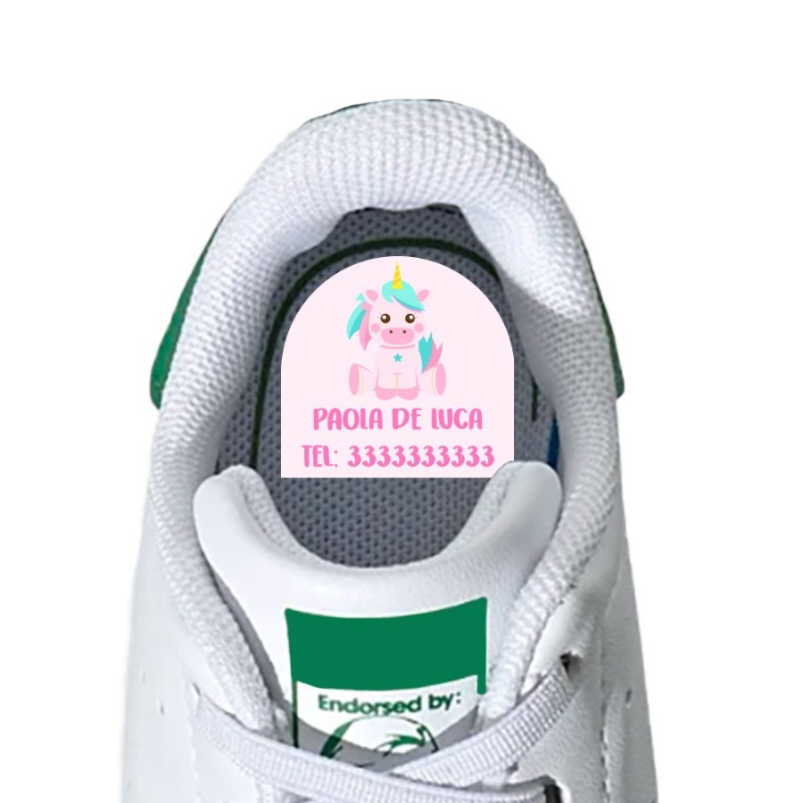 Etichette adesive personalizzate con nome baby unicorno con arcobaleno per scarpe Unicorni