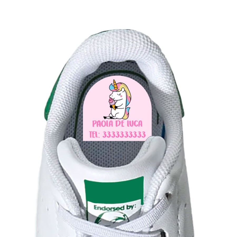 Etichette adesive personalizzate con nome unicorno con gelato per scarpe Unicorni