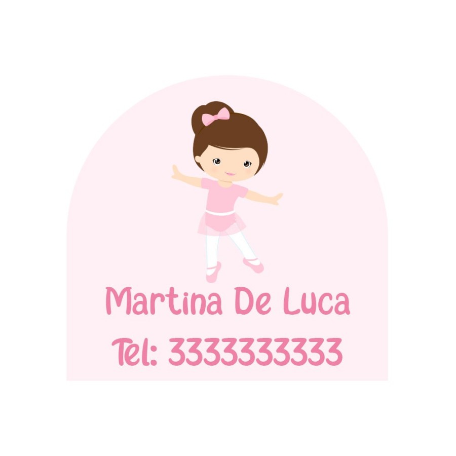 Etichette adesive personalizzate con nome ballerina castana per scarpe Danza