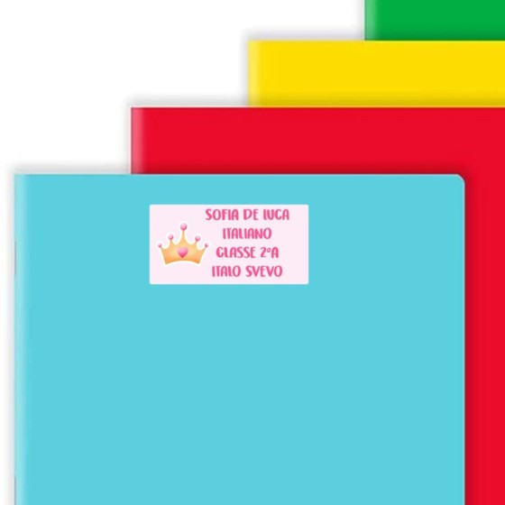 Etichette adesive personalizzate con nome con corona watercolor per quaderni e libri Divertenti