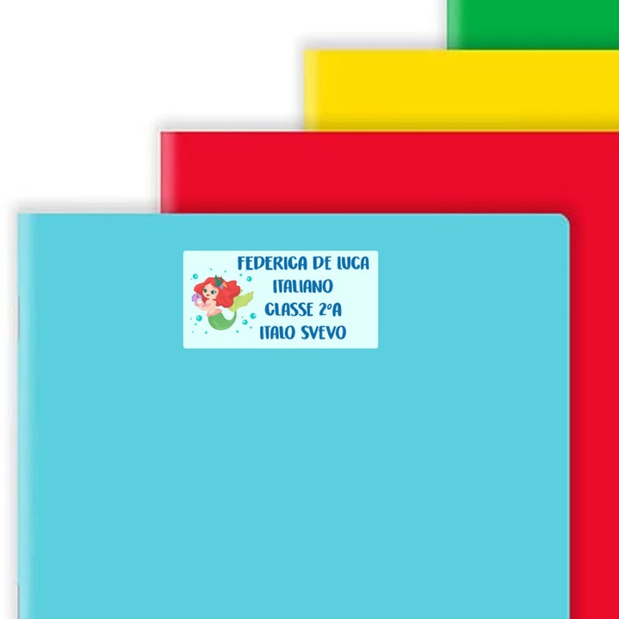 Etichette adesive personalizzate con nome con sirenetta per quaderni e libri Divertenti