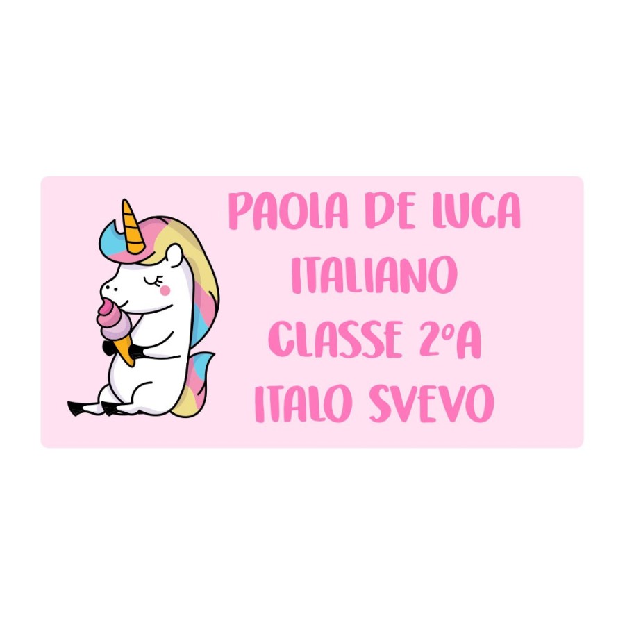 Etichette adesive personalizzate con nome unicorno con gelato per quaderni e libri Unicorni