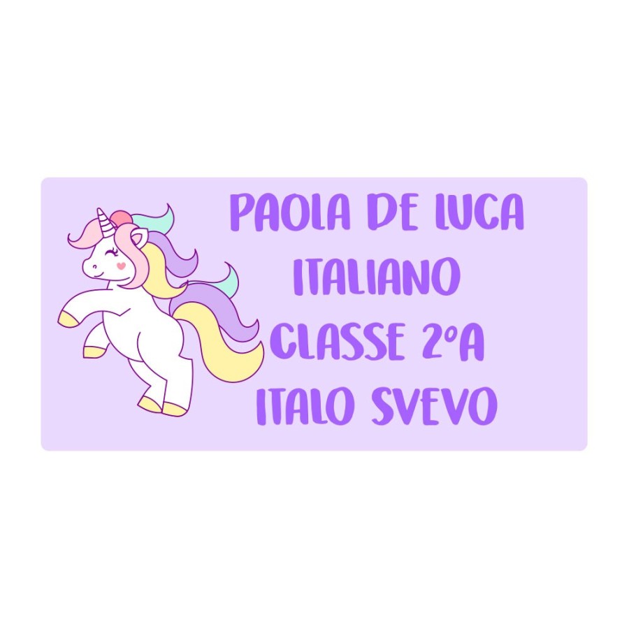 Etichette adesive personalizzate con nome unicorno con cuoricini per quaderni e libri Unicorni