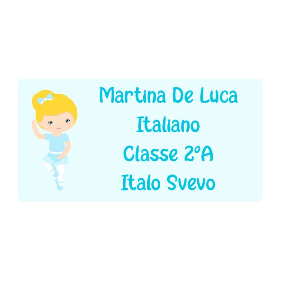 Etichette adesive personalizzate con nome ballerina bionda per quaderni e libri Danza