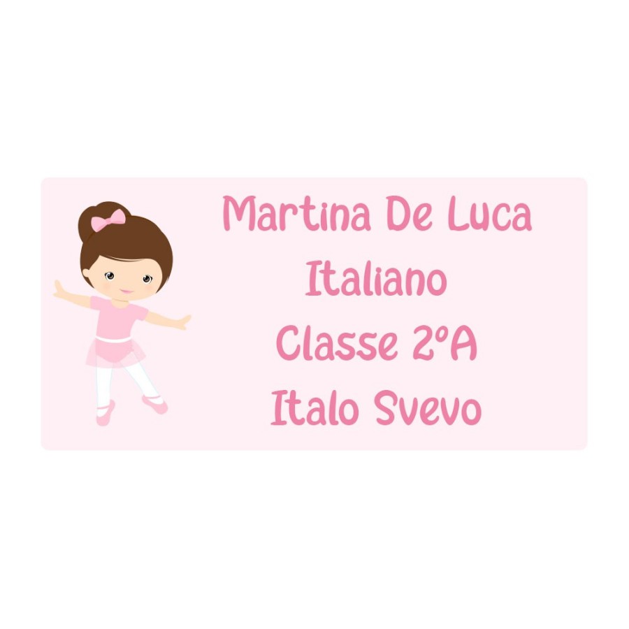 Etichette adesive personalizzate con nome ballerina castana per quaderni e libri Danza