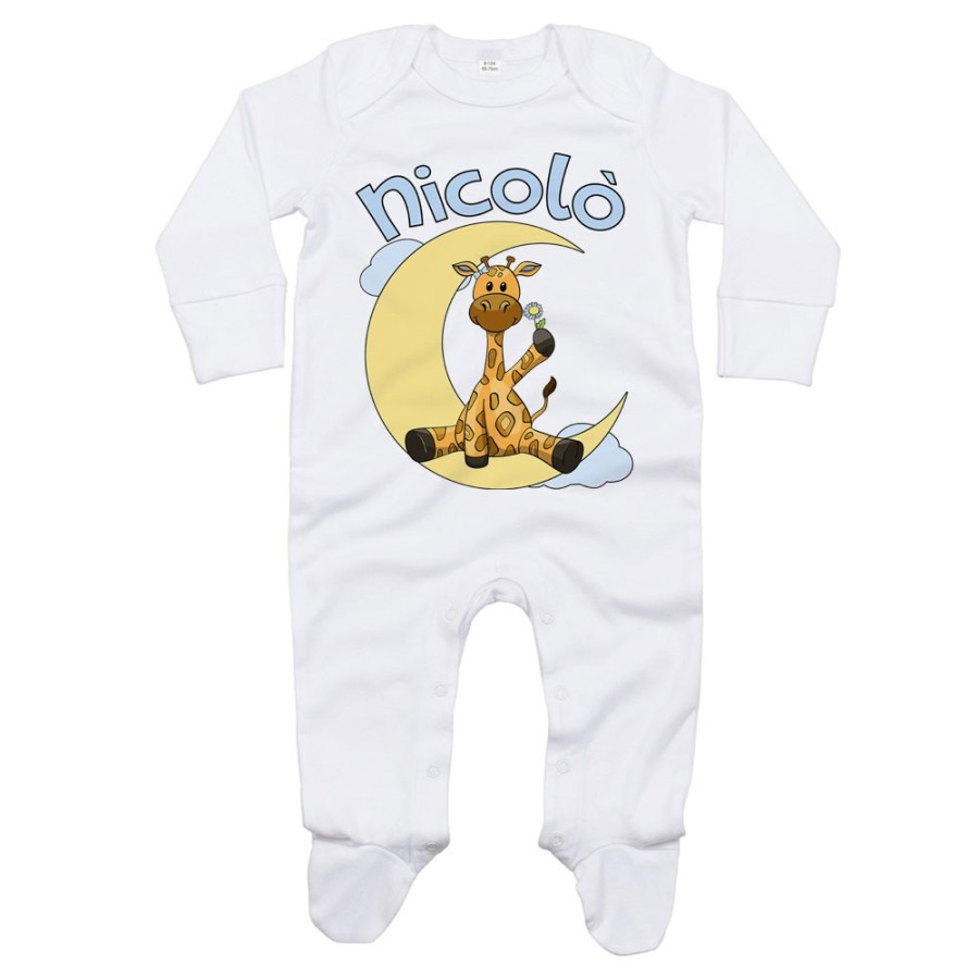 Tutina neonato personalizzata con nome giraffa sulla luna Divertenti