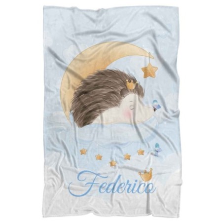 Plaid coperta personalizzata con nome riccio con stellina e corona Animali