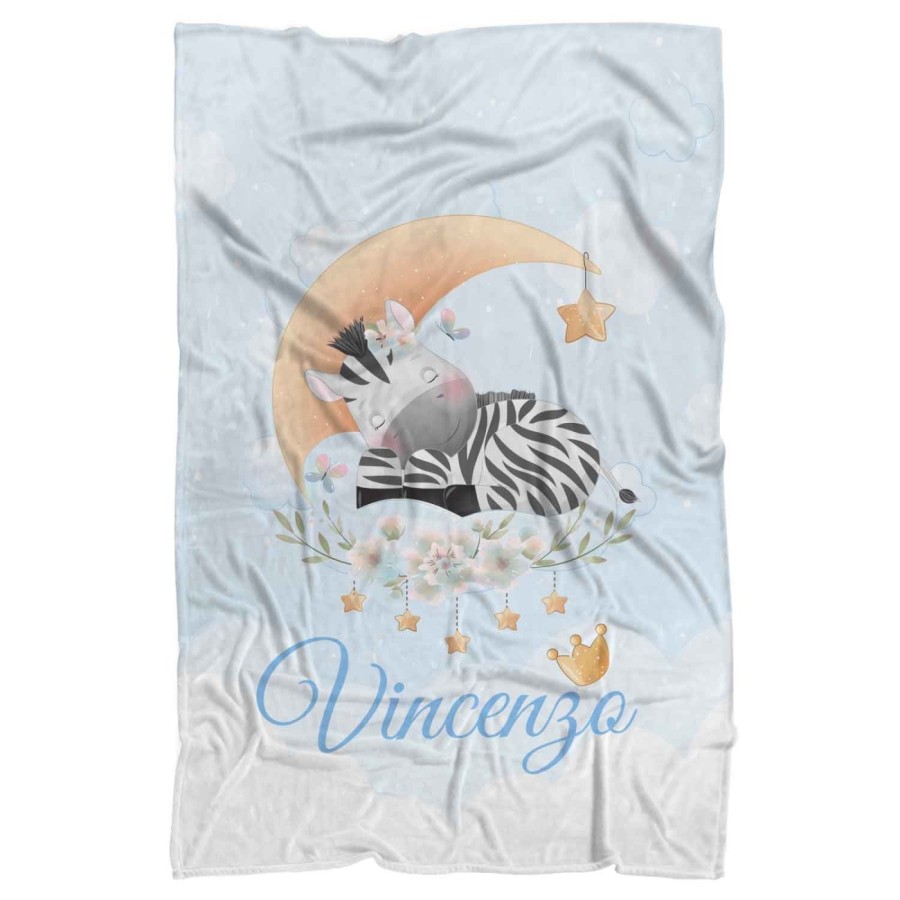 Plaid coperta personalizzata con nome zebra con stellina e corona Animali