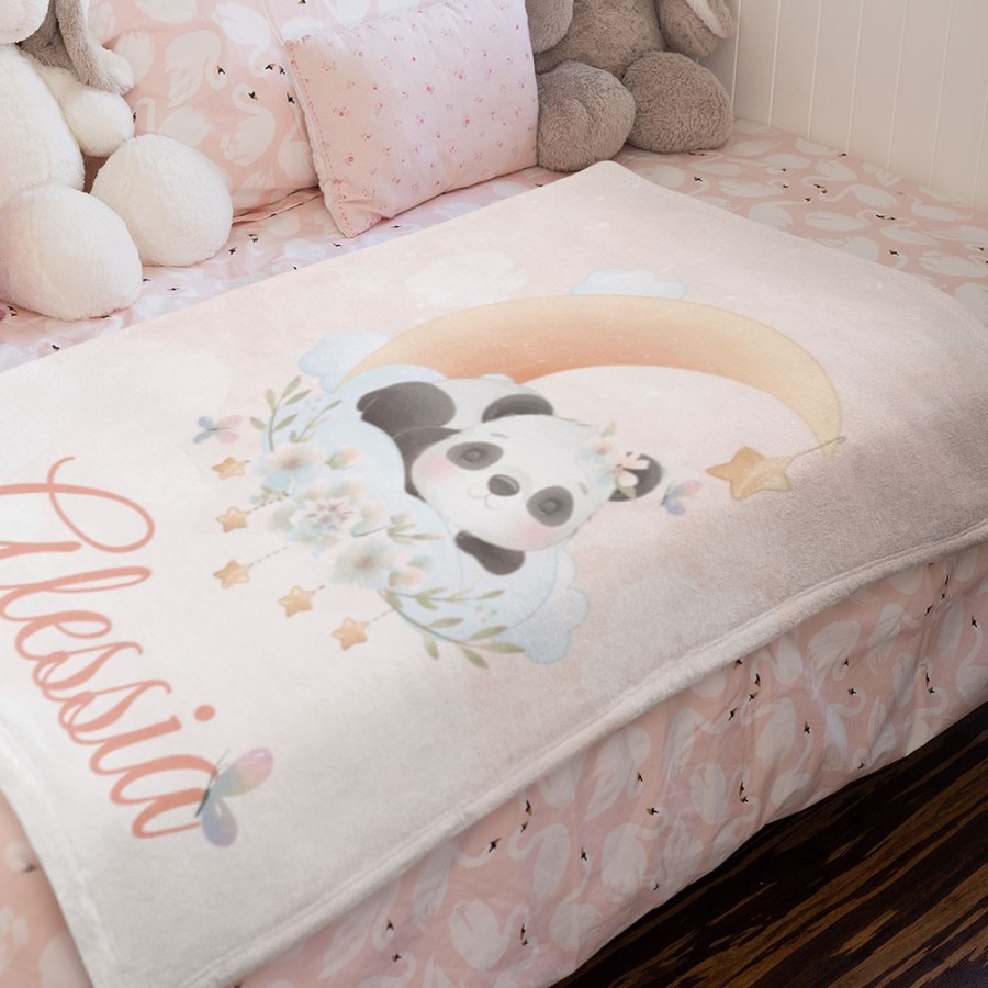 Plaid coperta personalizzata con nome panda con stellina Animali