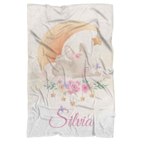 Plaid coperta personalizzata con nome coniglietta con stellina Animali