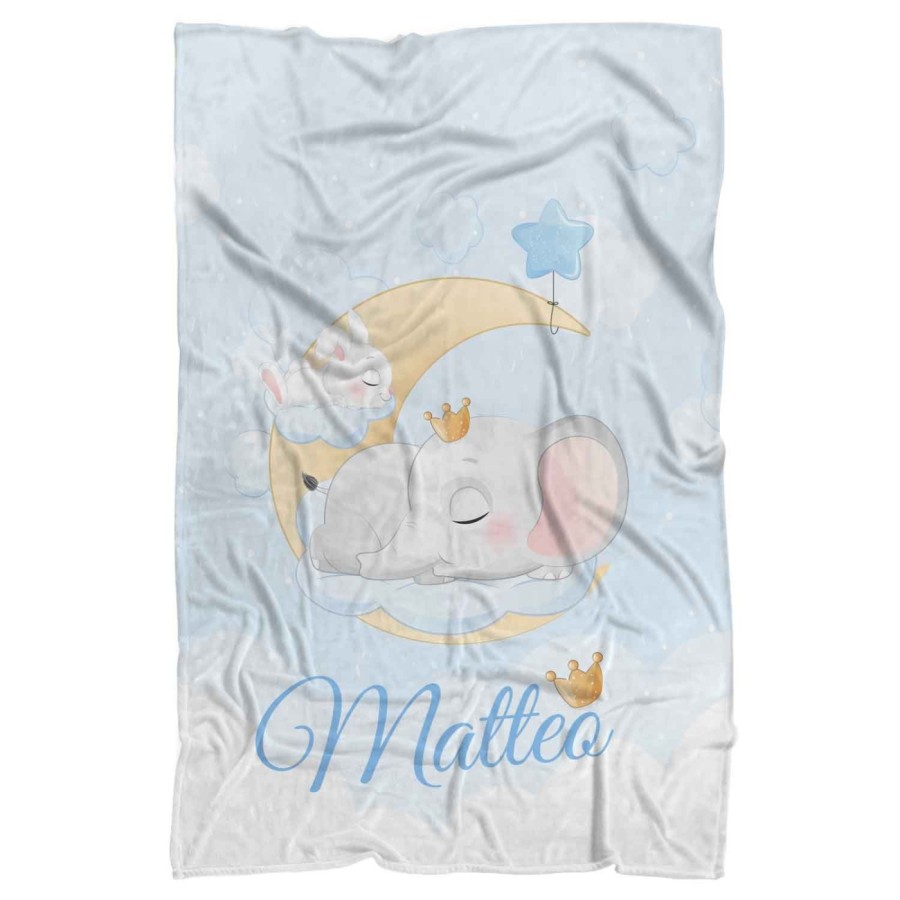 Plaid coperta personalizzata con nome elefantino con corona Animali