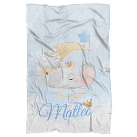Plaid coperta personalizzata con nome elefantino con corona