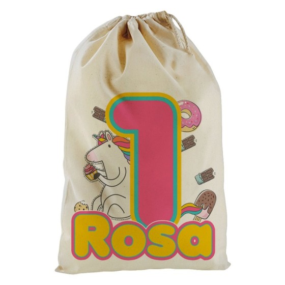 Sacchetto nascita bimbo personalizzato con nome festa a tema unicorno con dolciumi Compleanno