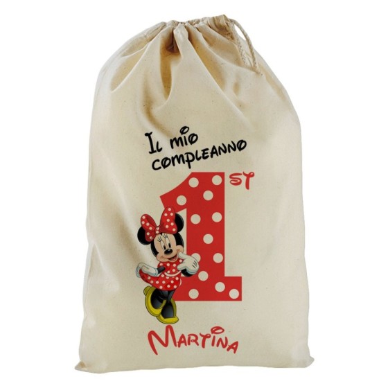 Sacchetto nascita bimbo personalizzato con nome festa a tema minnie con pois Compleanno