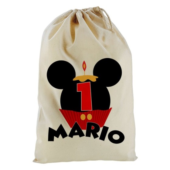 Sacchetto nascita bimbo personalizzato con nome festa a tema topolino cupcake Compleanno