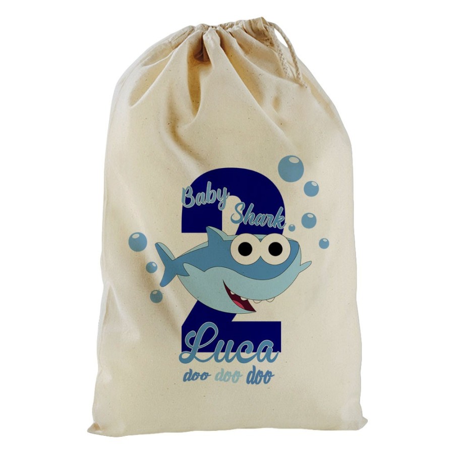 Sacchetto nascita bimbo personalizzato con nome festa a tema baby shark Compleanno