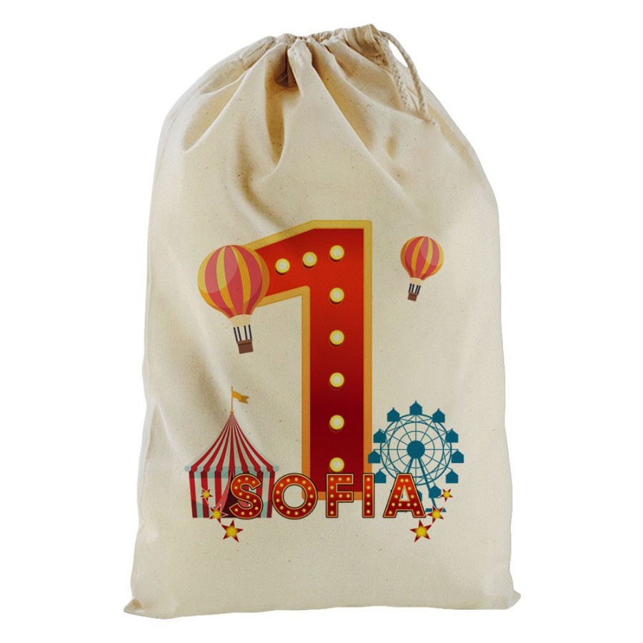 Sacchetto nascita bimbo personalizzato con nome festa a tema circo Compleanno
