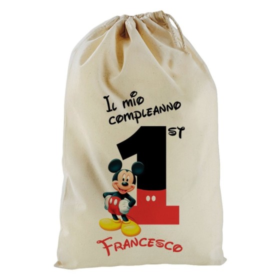 Sacchetto nascita bimbo personalizzato con nome festa a tema topolino Compleanno