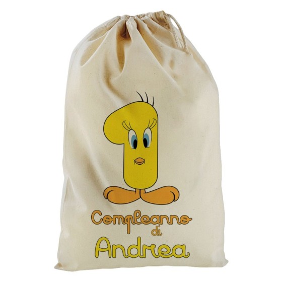 Sacchetto nascita bimbo personalizzato con nome festa a tema titti Compleanno