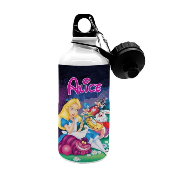 Borraccia personalizzata con nome alice con stregatto Cartoon