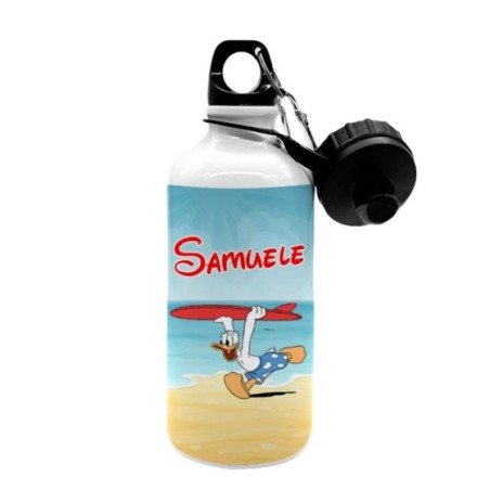 Borraccia personalizzata con nome paperino corre al mare Cartoon
