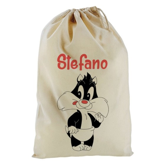 Sacchetto nascita bimbo personalizzato con nome baby gatto silvestro Cartoon