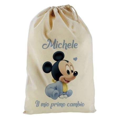 Sacchetto nascita bimbo personalizzato con nome baby topolino il mio primo cambio Cartoon