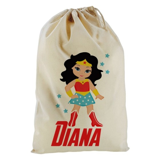 Sacchetto nascita bimba personalizzato con nome baby wonder woman Cartoon
