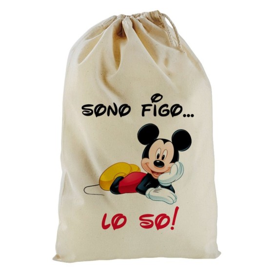 Sacchetto nascita bimbo sono figo lo so con topolino Cartoon
