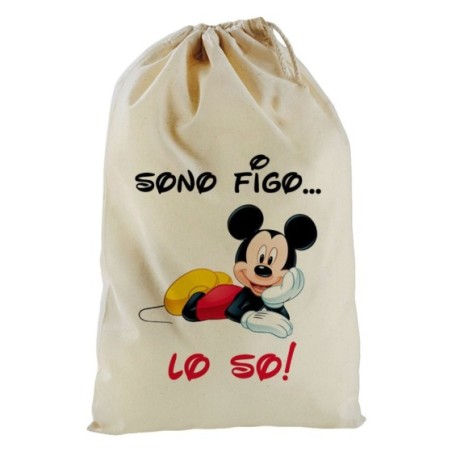 Sacchetto nascita bimbo sono figo lo so con topolino