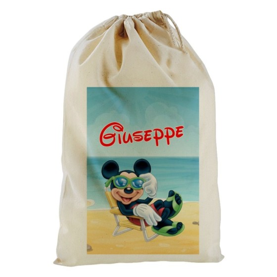 Sacco mare personalizzato con nome topolino sulla sdraio Cartoon