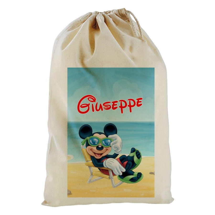 Sacco mare personalizzato con nome topolino sulla sdraio Cartoon