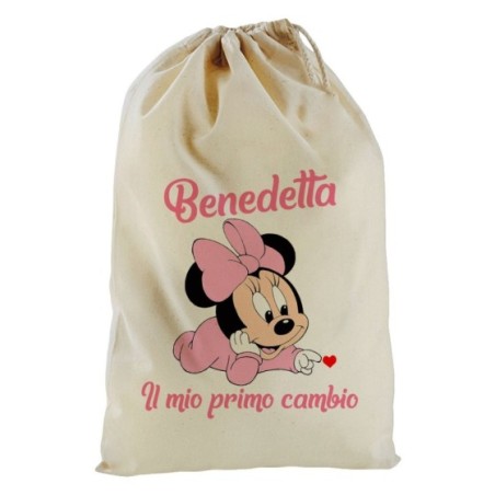 Sacchetto nascita bimba personalizzato con nome baby minnie il mio primo cambio Cartoon