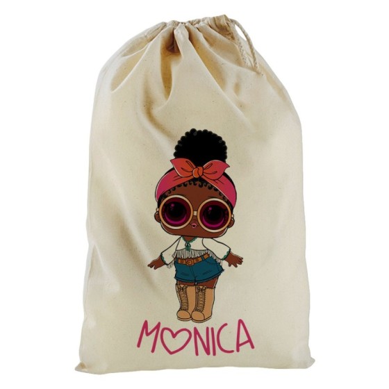 Sacchetto nascita bimba personalizzato con nome lol con la bandana e occhiali Cartoon